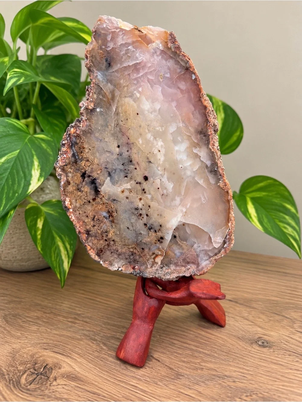 Large Natural Agate & Chalcedony Display Specimen | Wood Stand